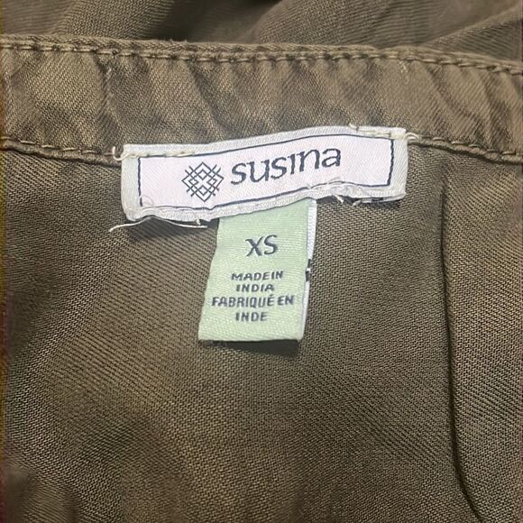 SUSINA MILITARY CARGO JUMPSUIT BUTTON FRONT SLEEVELESS OLIVE ARMY GREEN XS NWT - Picture 4 of 10